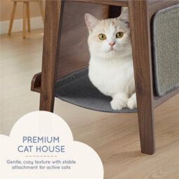 Yaheetech Walnut Classic Wooden End Table With Cat House & Scratching Board - thumbnail 7