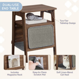 Yaheetech Walnut Classic Wooden End Table With Cat House & Scratching Board - thumbnail 5
