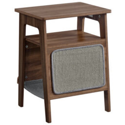Yaheetech Walnut Classic Wooden End Table With Cat House & Scratching Board - thumbnail 3