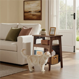 Yaheetech Walnut Classic Wooden End Table With Cat House & Scratching Board - thumbnail 1