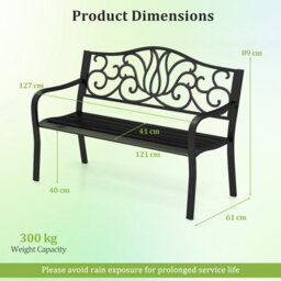Gainoom 127Cm Outdoor Black Garden Bench Cast Iron Metal Front Porch Furniture - thumbnail 2