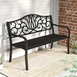 Gainoom 127Cm Outdoor Black Garden Bench Cast Iron Metal Front Porch Furniture - thumbnail 3