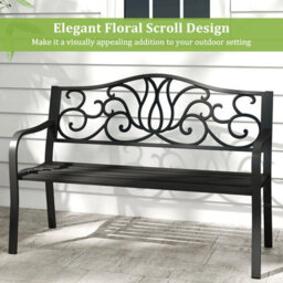 Gainoom 127Cm Outdoor Black Garden Bench Cast Iron Metal Front Porch Furniture - thumbnail 9