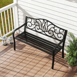 Gainoom 127Cm Outdoor Black Garden Bench Cast Iron Metal Front Porch Furniture - thumbnail 4