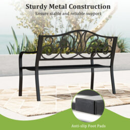Gainoom 127Cm Outdoor Black Garden Bench Cast Iron Metal Front Porch Furniture - thumbnail 7