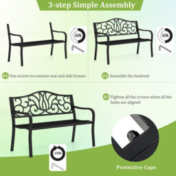 Gainoom 127Cm Outdoor Black Garden Bench Cast Iron Metal Front Porch Furniture - thumbnail 8