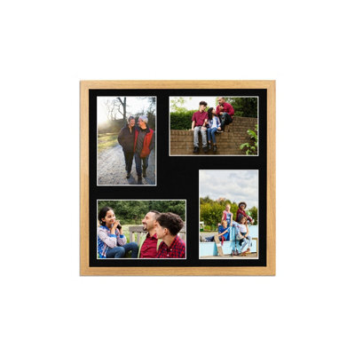 AK Frames 12X12 Oak Sleek Multi Photo Frame With Black Mount - Holds 4 Apertures (4X) 6X4 Photos - image 1