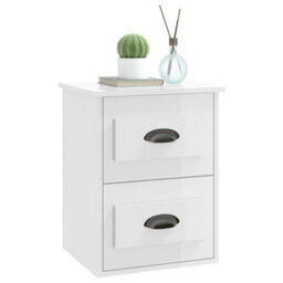Berkfield Elegant Wall-Mounted Bedside Cabinets 2 Pcs High Gloss White 41.5X36X53Cm - thumbnail 5