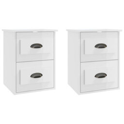 Berkfield Elegant Wall-Mounted Bedside Cabinets 2 Pcs High Gloss White 41.5X36X53Cm - thumbnail 1