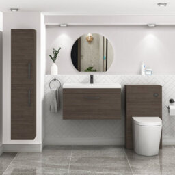 Royal Bathrooms Turin Grey Elm 800mm Wall Hung Vanity Unit 1 Drawer With Mid-Edge Basin Sink & Matt Black Handles - thumbnail 2