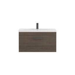 Royal Bathrooms Turin Grey Elm 800mm Wall Hung Vanity Unit 1 Drawer With Mid-Edge Basin Sink & Matt Black Handles - thumbnail 6
