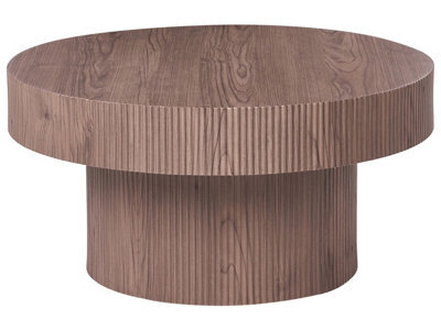 Wyld and Coco Astrahome 80 Cm Round Coffee Table Dark Brown Mdf Top With Ribbed Legs - Modern Living Room - image 1