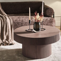 Wyld and Coco Astrahome 80 Cm Round Coffee Table Dark Brown Mdf Top With Ribbed Legs - Modern Living Room - thumbnail 2