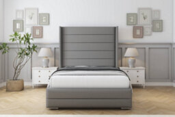 "Sloomy Sterling Pewter Dumfries Bed Frame With Mattress With 50""  Upholstered Wingback Headboard 3' Single" - thumbnail 1