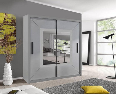 RAC3 Sliding Wardrobe With Mirror Space Saving Bedroom Wardrobe, Contemporary Bedroom Sliding Wardrobe & Mirror Wardrobe (Grey, 203Cm) - image 1