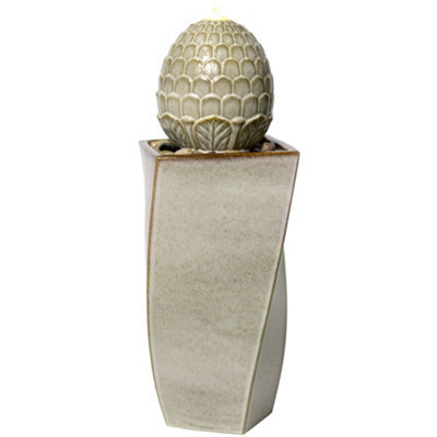 Primrose Grey Olvera Pineapple Ceramic Outdoor Garden Patio Water Feature Fountain With Led Lights H86Cm - image 1