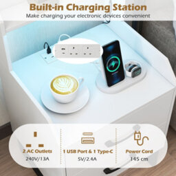 Costway Modern Bedside Table With Led Lights 2-Drawer Nightstand With Built-In Charging Station - thumbnail 5