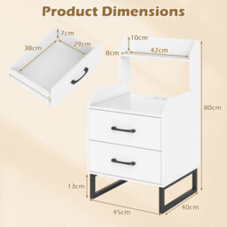 Costway Modern Bedside Table With Led Lights 2-Drawer Nightstand With Built-In Charging Station - thumbnail 3