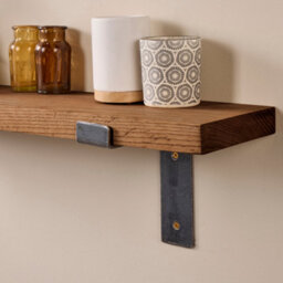 Off The Grain Wood Shelf  With Lipped Brackets - 80Cm Oak Shelf With Walnut Finish - thumbnail 4
