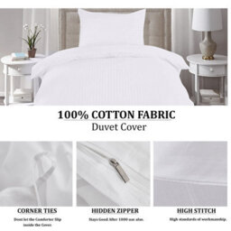 Neel Blue 300Tc Single Size White Duvet Cover Set With 2 Pillowcases Cotton Satin Stripe, 135X200Cm - thumbnail 3