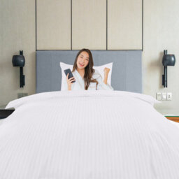 Neel Blue 300Tc Single Size White Duvet Cover Set With 2 Pillowcases Cotton Satin Stripe, 135X200Cm - thumbnail 6