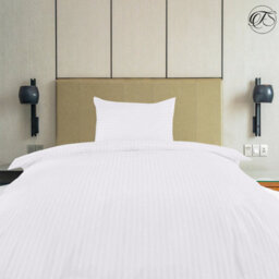 Neel Blue 300Tc Single Size White Duvet Cover Set With 2 Pillowcases Cotton Satin Stripe, 135X200Cm