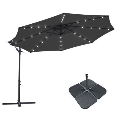 Sundaze 3M Black Cantilever Banana Parasol Umbrella Hanging Patio With Led Lights, Base Weights - image 1