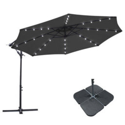 Sundaze 3M Black Cantilever Banana Parasol Umbrella Hanging Patio With Led Lights, Base Weights - thumbnail 1