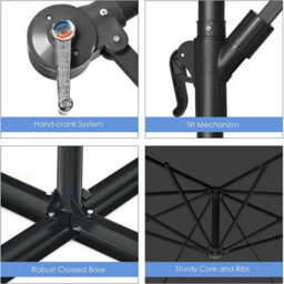 Sundaze 3M Black Cantilever Banana Parasol Umbrella Hanging Patio With Led Lights, Base Weights - thumbnail 7