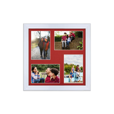 AK Frames 12X12 White Classic Multi Photo Frame With Crimson Mount - Holds 4 Apertures (4X) 6X4 Photos - image 1