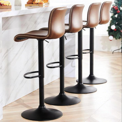 London Boutique Bar Stools Set Of 4, Height Adjustable Swivel Breakfast Bar Chairs With Backs, Faux Leather, Coffee - image 1