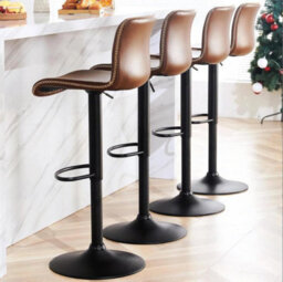London Boutique Bar Stools Set Of 4, Height Adjustable Swivel Breakfast Bar Chairs With Backs, Faux Leather, Coffee - thumbnail 1
