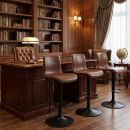 London Boutique Bar Stools Set Of 4, Height Adjustable Swivel Breakfast Bar Chairs With Backs, Faux Leather, Coffee - thumbnail 4