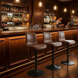 London Boutique Bar Stools Set Of 4, Height Adjustable Swivel Breakfast Bar Chairs With Backs, Faux Leather, Coffee - thumbnail 3