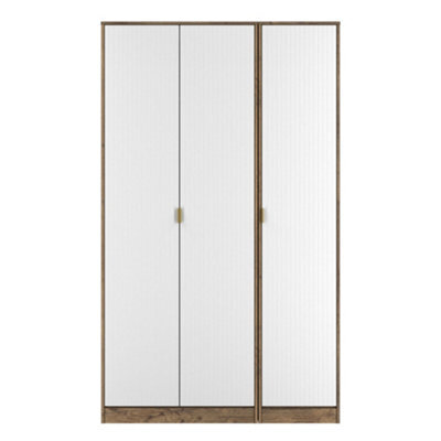 Nashville Ready Assembled Contemporary Matt White & Oak Tall Triple Wardrobe (H)1960mm (W)1108mm (D)530mm - image 1