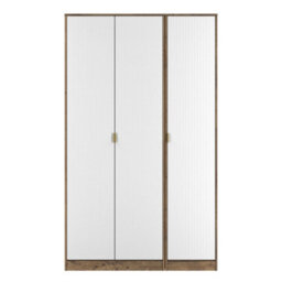 Nashville Ready Assembled Contemporary Matt White & Oak Tall Triple Wardrobe (H)1960mm (W)1108mm (D)530mm - thumbnail 1