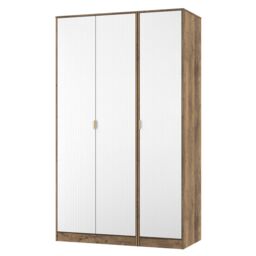 Nashville Ready Assembled Contemporary Matt White & Oak Tall Triple Wardrobe (H)1960mm (W)1108mm (D)530mm - thumbnail 2