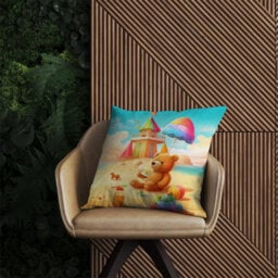 Warren Reed Designer Bear On A Beach Holiday Outdoor Cushion 45Cm X 45Cm - thumbnail 2