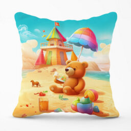Warren Reed Designer Bear On A Beach Holiday Outdoor Cushion 45Cm X 45Cm - thumbnail 1