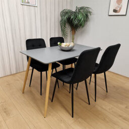 Kosy Koala Modern Rectangle Dark Grey Dining Table Set With 4 Black Velvet Chairs Dining Room Furniture - thumbnail 1