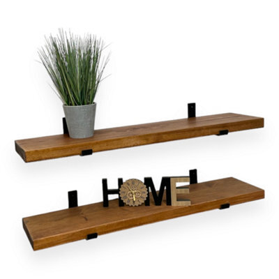Mkgt Handcrafted Rustic Wooden Floating Shelves, Solid Wood, Made In Uk Wall Mounted Shelf (Tudor Oak Set Of 2, 100Cm) - image 1