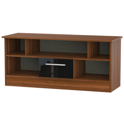 Trent 1 Drawer Open Tv Unit In Black & Noche Walnut (Ready Assembled) - image 1