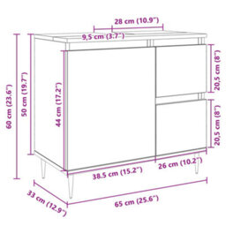 Berkfield Bathroom Sink Cabinet Sonoma Oak 65X33X60 Cm Engineered Wood - thumbnail 9