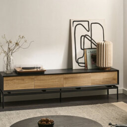 Wyld And Coco Loftcraft Tv Stand, Light Brown Mdf With Powder-Coated Metal Legs, 2 Doors 4 Drawers, W180 X D35 X H46Cm - thumbnail 2