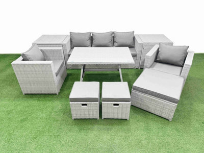 Fimous 10 Pieces Outdoor Pe Rattan Sofa Armchair Set Patio Garden Furniture Sets With Cushions 2 Side Tables 3 Stools Light Grey - image 1