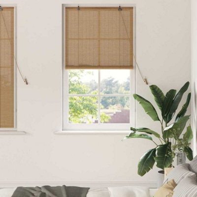 Walplus Window Blinds & Shades With Curtains Manual Light Brown Bamboo - image 1