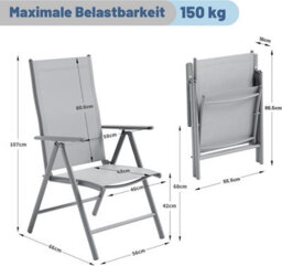 Set Of 4 Folding Garden Chairs, 150Kg Capacity Foldable Outdoor Dining Chairs, Back Adjustable - thumbnail 2