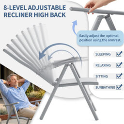 Set Of 4 Folding Garden Chairs, 150Kg Capacity Foldable Outdoor Dining Chairs, Back Adjustable - thumbnail 3