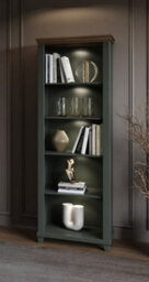 Arte Evora Tall Bookcase 71Cm In Green & Oak Lefkas - Stylish Display Unit With Durable Shelving And Protective Edging - thumbnail 4
