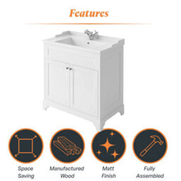 Plum&clay Belmont White Traditional Floor Standing Vanity Unit & Ceramic Basin Bathroom Furniture (W)810mm - thumbnail 6